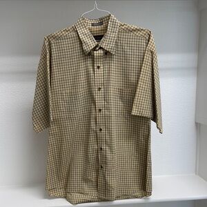 Van Heusen Men’s Wrinkle Free XL Short Sleeve Button Down Tan‎ Black Dress Shirt